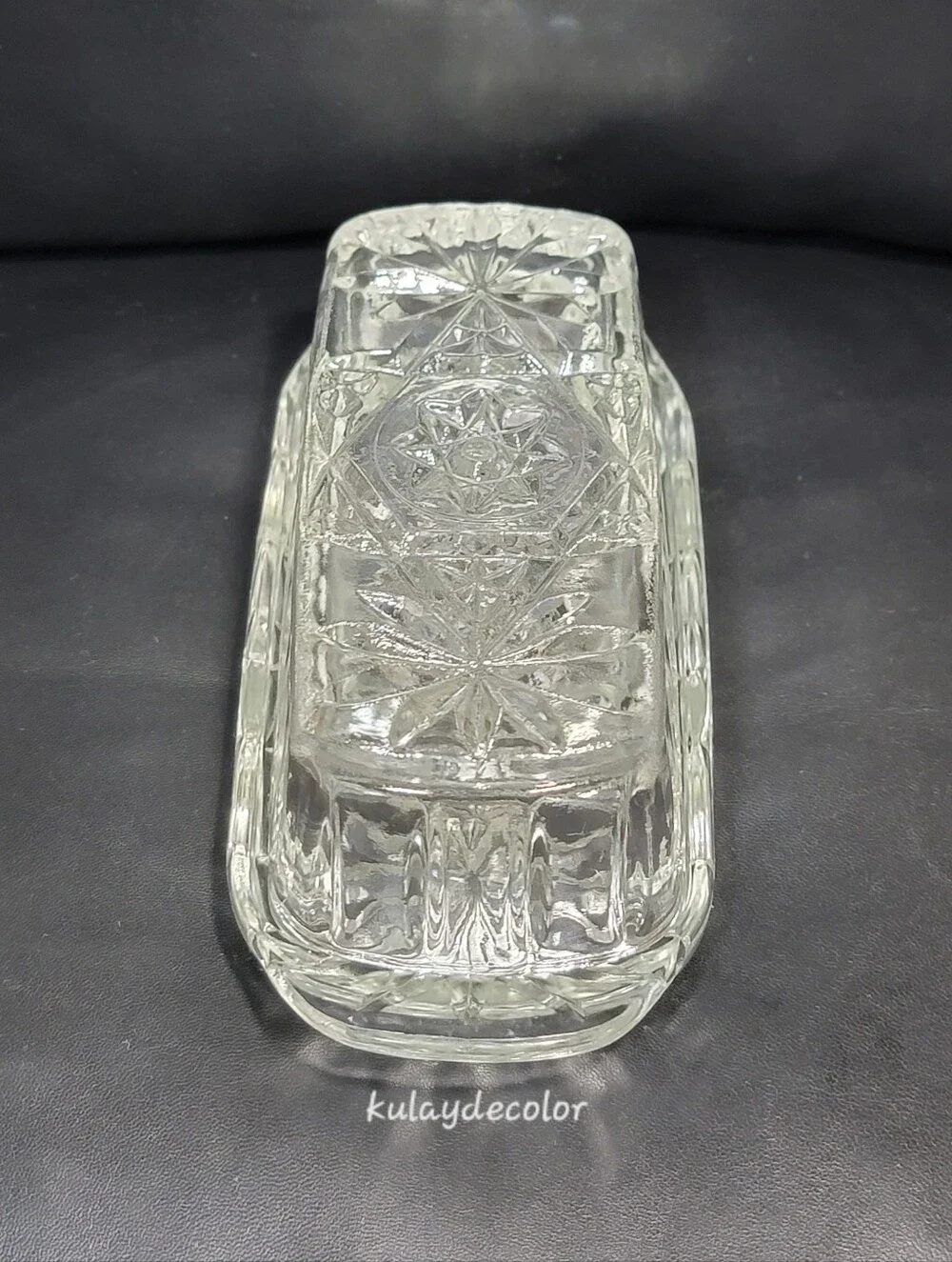 Vintage Anchor Hocking Pressed Glass Covered Butter Dish Star of David Pattern